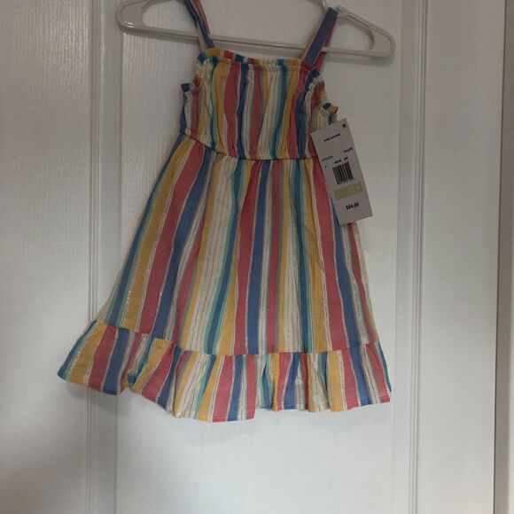 Rare Editions Girls Dress 4T/4 Multicolor Taupe Woven Smocked Striped NWT - Picture 2 of 6